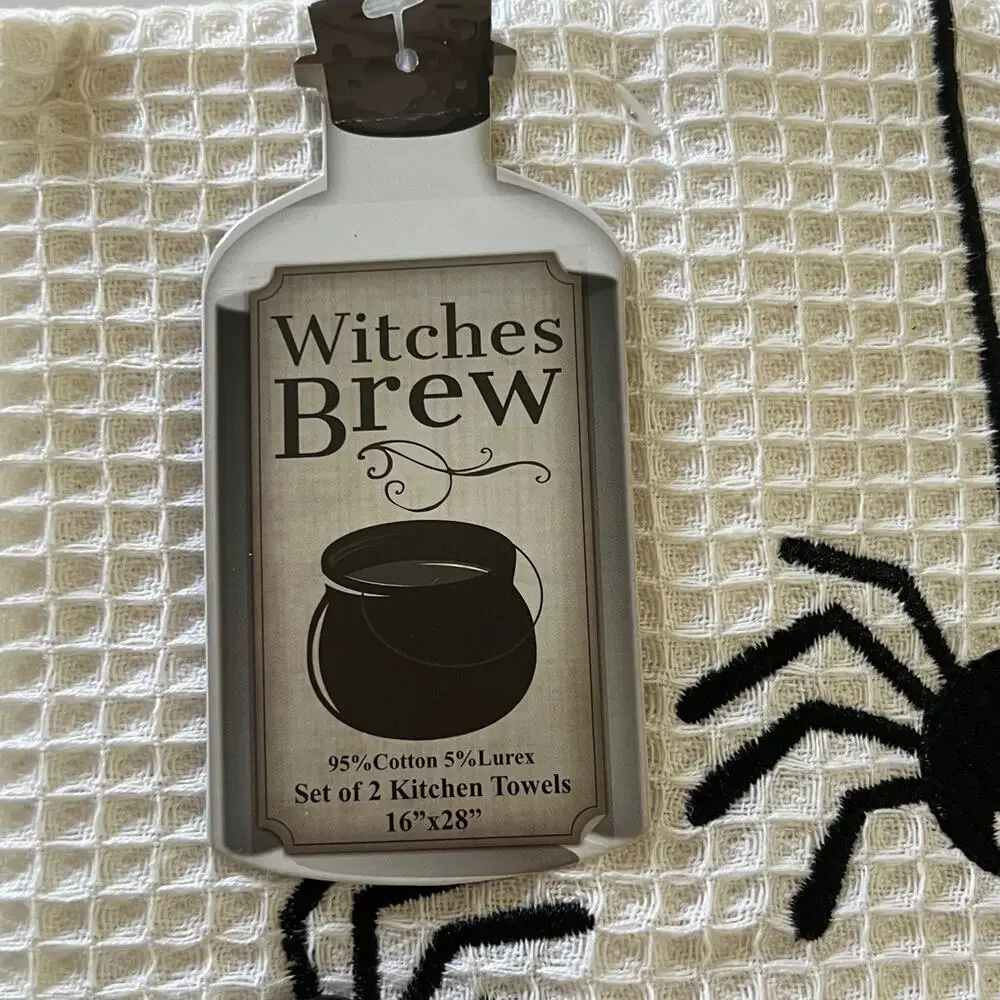 Witches Brew Halloween Kitchen Towels Set of 2 Cotton Blend 16x28 Spiders Stripe